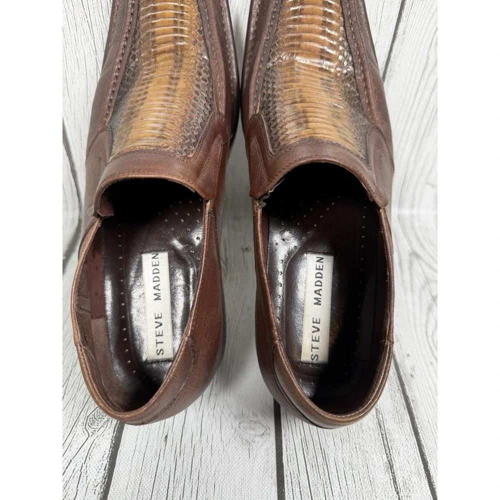 Steve Madden Pointer Cognac Snake Men's Size 8.5 Dress Loafers Shoes Pre-owned
